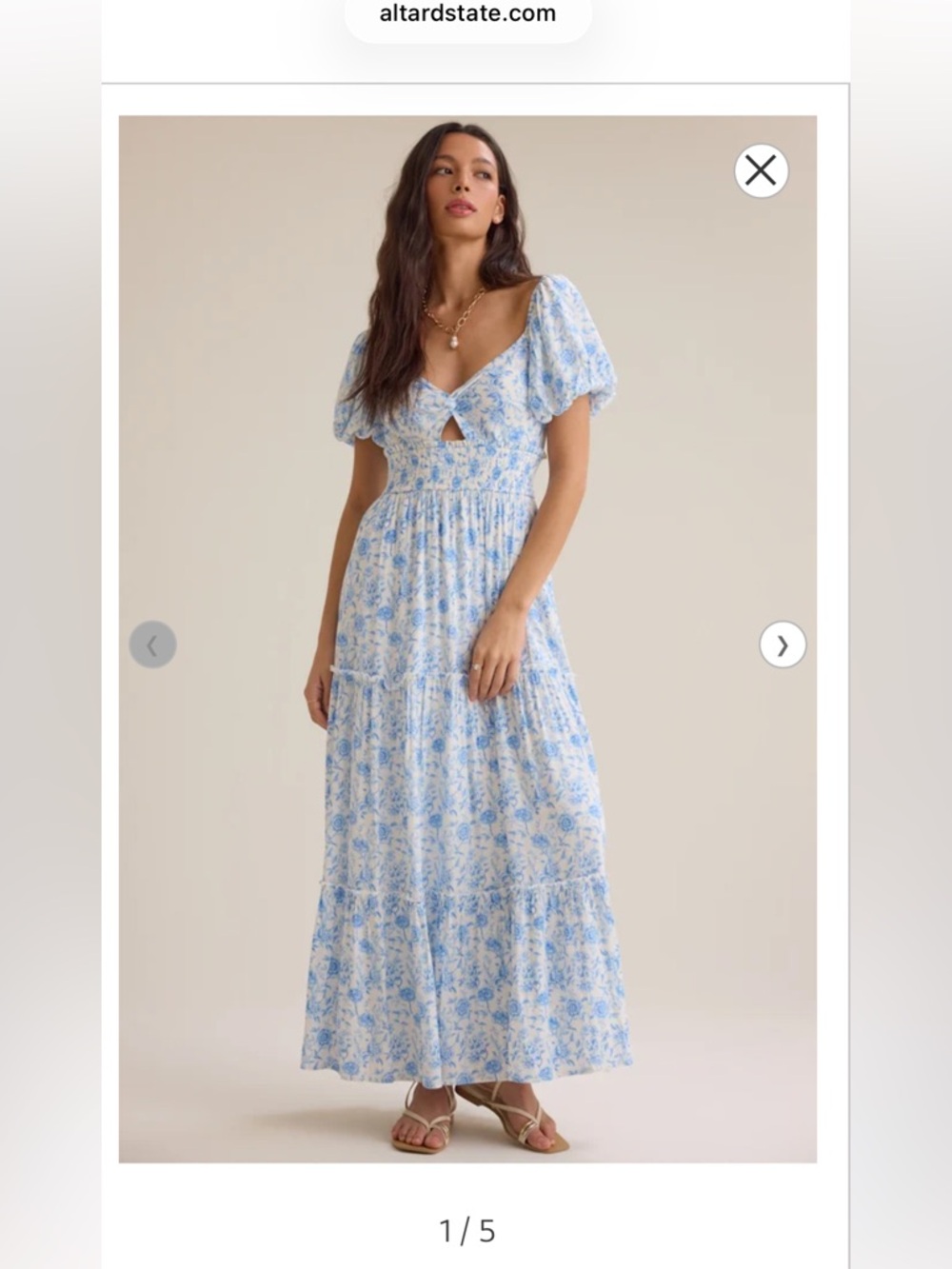 NWT Altar’d State NALA Blue Floral Puff-Sleeve MIDI Dress